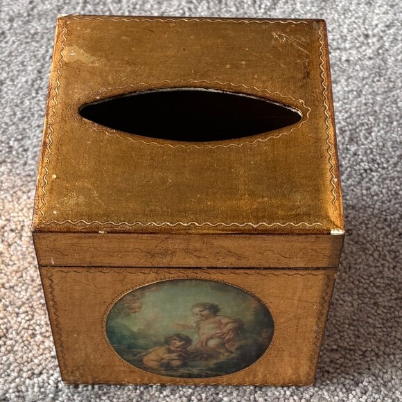 Vintage Florentine Tissue Box Gold with Cherubs Made in Italy - Picture 2 of 14